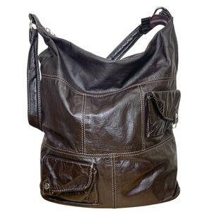 Dark Brown Leather Shoulder Bag Slouchy Hobo Minimalist Tote